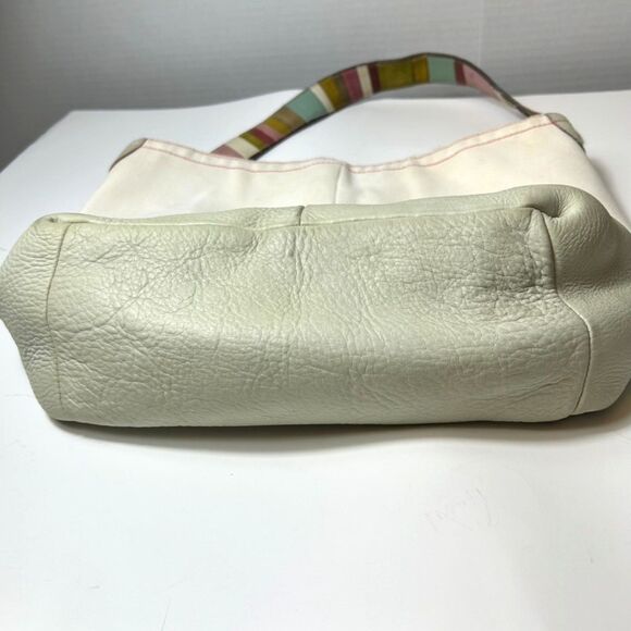 Coach #7459 Rare Ltd Ed Ivory Canvas Sage Leather Striped Strap Large Hobo Bag - Picture 9 of 15